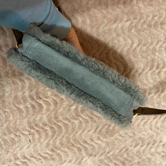 UGG Gray Shearling Fur-Trimmed Small Crossbody Bag with Wallet Card Slots - Picture 13 of 16